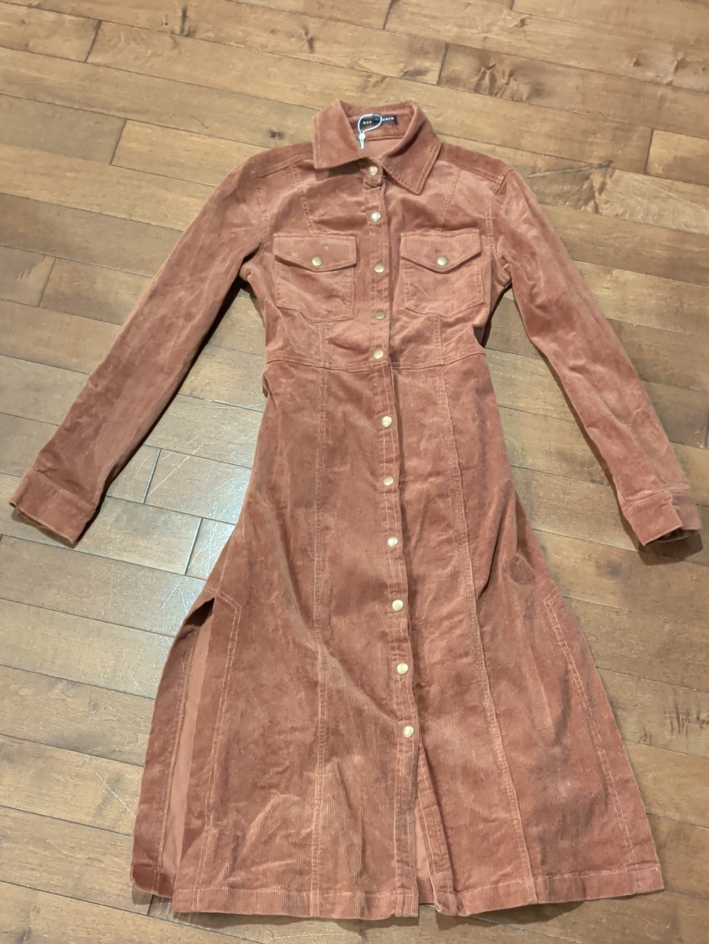 Honey Punch Rust Corduroy Long-Sleeve Button-Front Dress